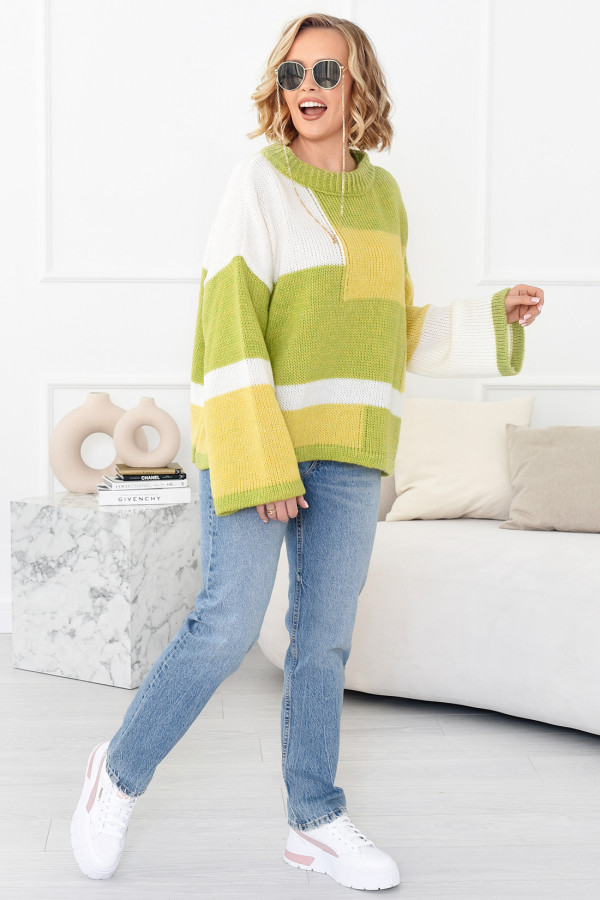 Kolorowy sweter Emilia limonkowo-cytrynowy 2