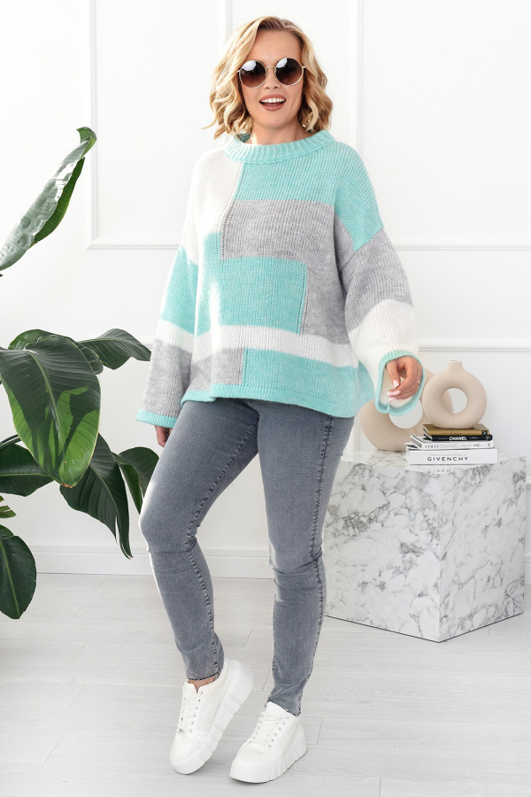 Kolorowy sweter Emilia seledynowo-ecru 1