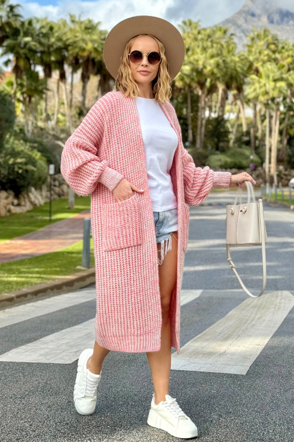 Długi kardigan oversize z kieszeniami Multicolor Koral-szary 2