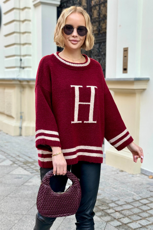 Sweter oversize Hamilton Burgund