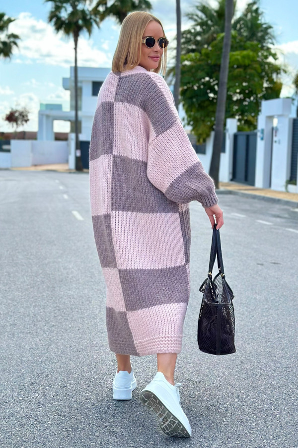 Długi kardigan oversize Agnes Kakao-puder róż 4
