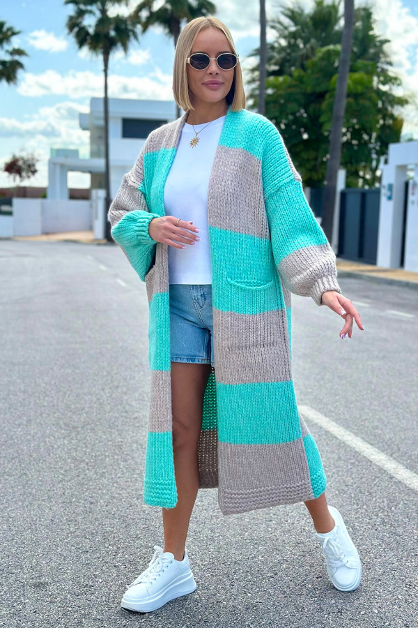 Długi kardigan oversize Agnes Seledyn-beż 4