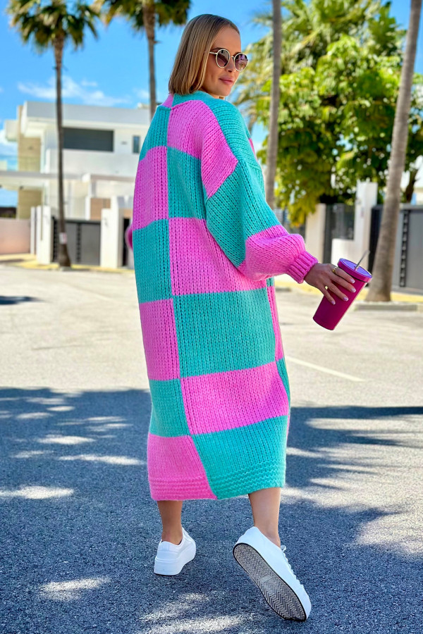 Długi kardigan oversize Agnes Baby róż-seledyn 5