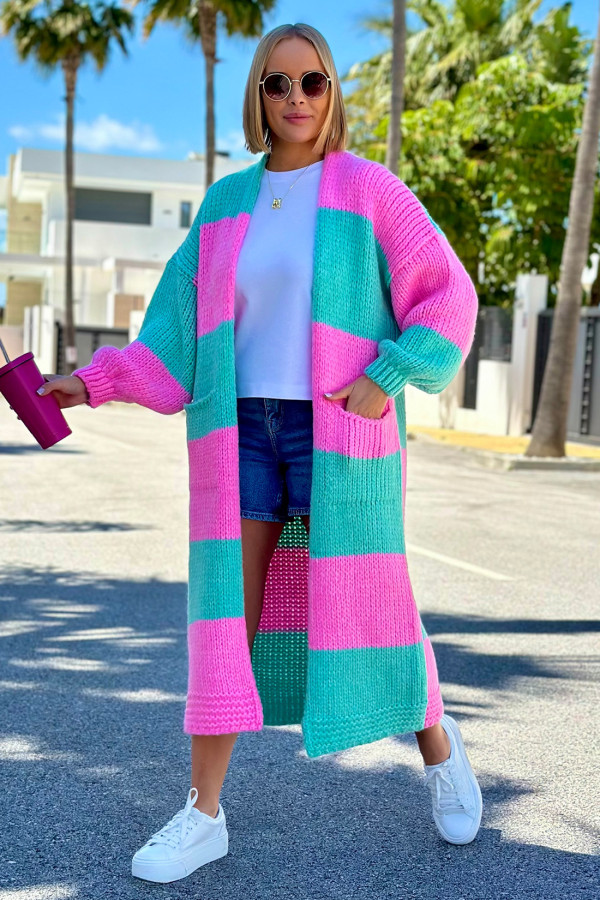 Długi kardigan oversize Agnes Baby róż-seledyn 6