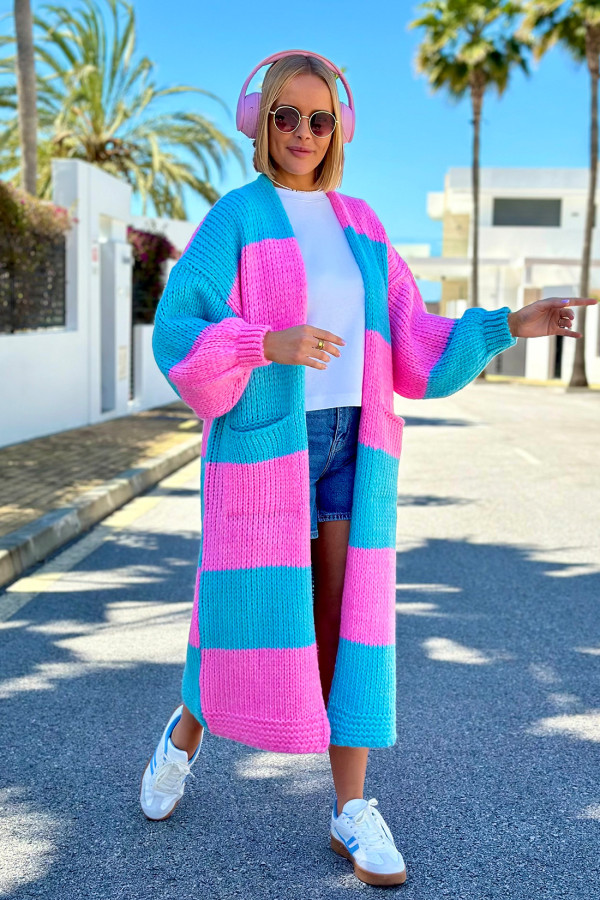 Długi kardigan oversize Agnes Baby róż-niebo 2