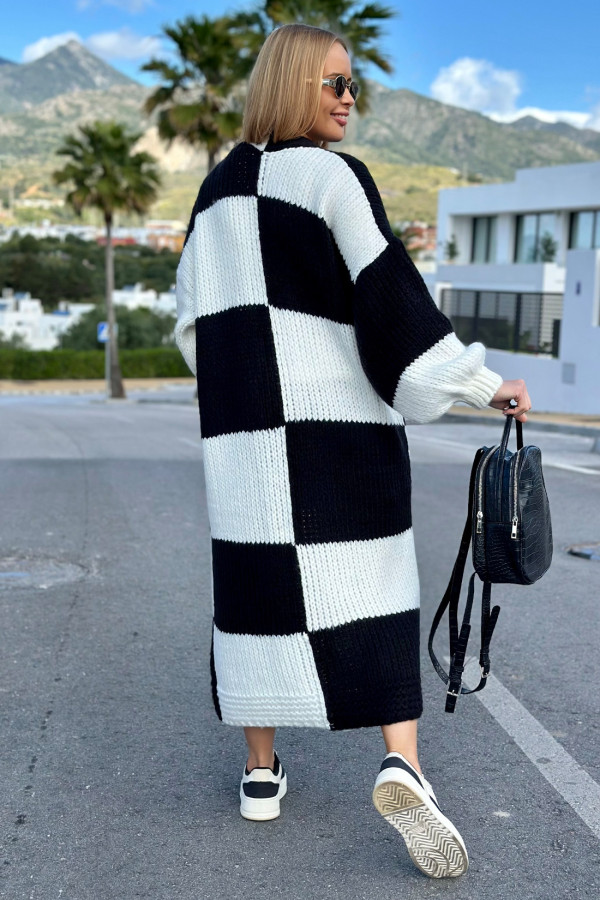 Długi kardigan oversize Agnes Ecru-czarny 1