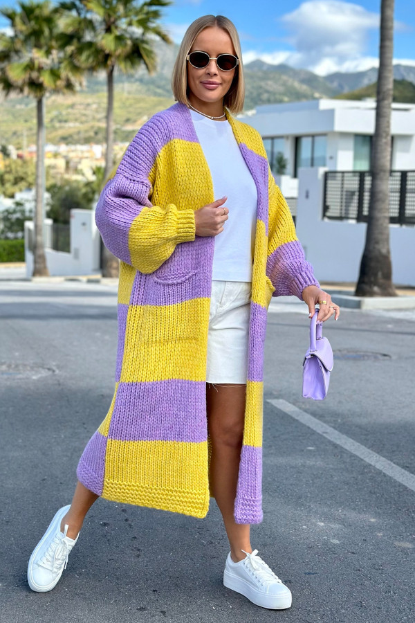 Długi kardigan oversize Agnes Cytryna-lila 4