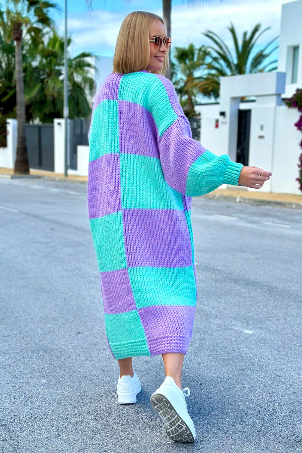 Długi kardigan oversize Agnes Seledyn-lila 1