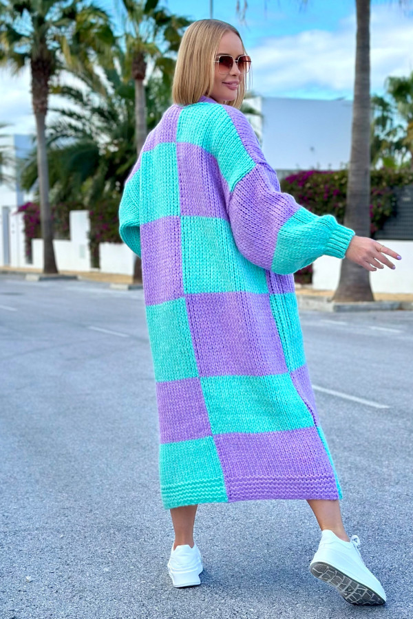 Długi kardigan oversize Agnes Seledyn-lila 4