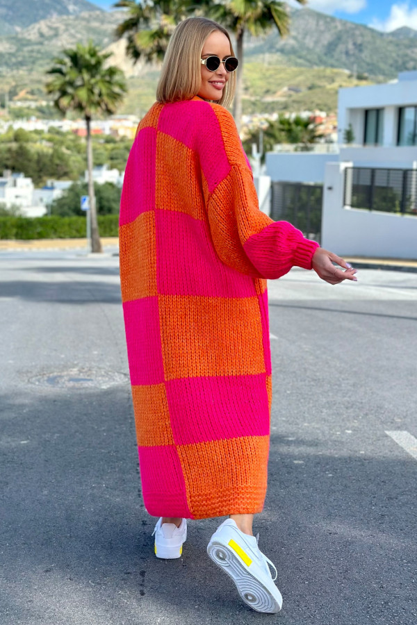 Długi kardigan oversize Agnes Fuksja-pomarańcz 5