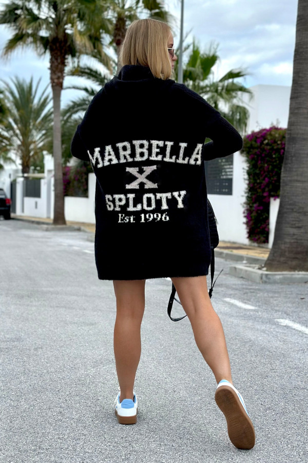 Kardigan oversize z kapturem Marbella x Sploty Czarny-wanilia 1
