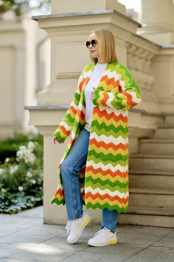 Długi kardigan z kieszeniami Wendy Trawa-cytryna 2