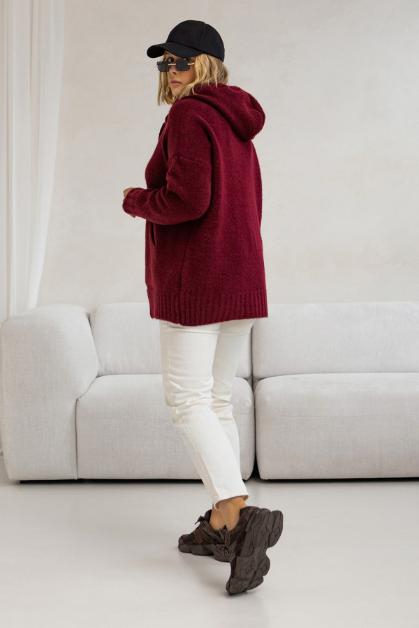 Sweter oversize z kapturem Kangurka Burgund 2