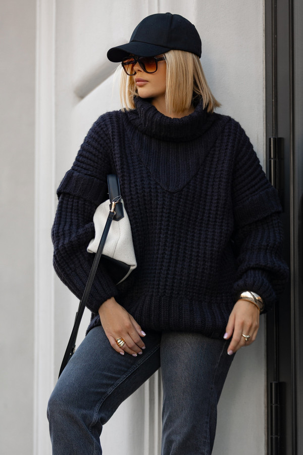Sweter oversize z golfem Rosso Czarny