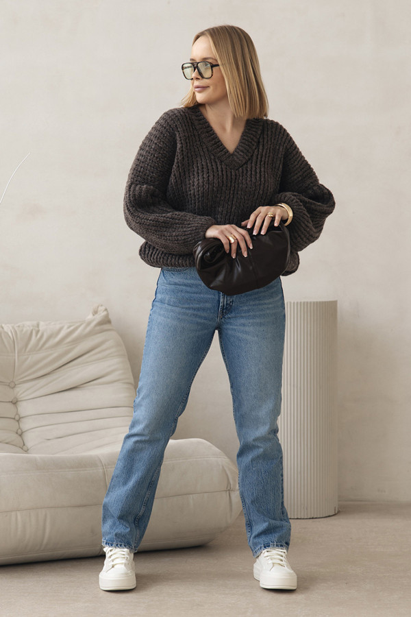 Sweter z dekoltem w serek Isabella Ciemne Kakao 1