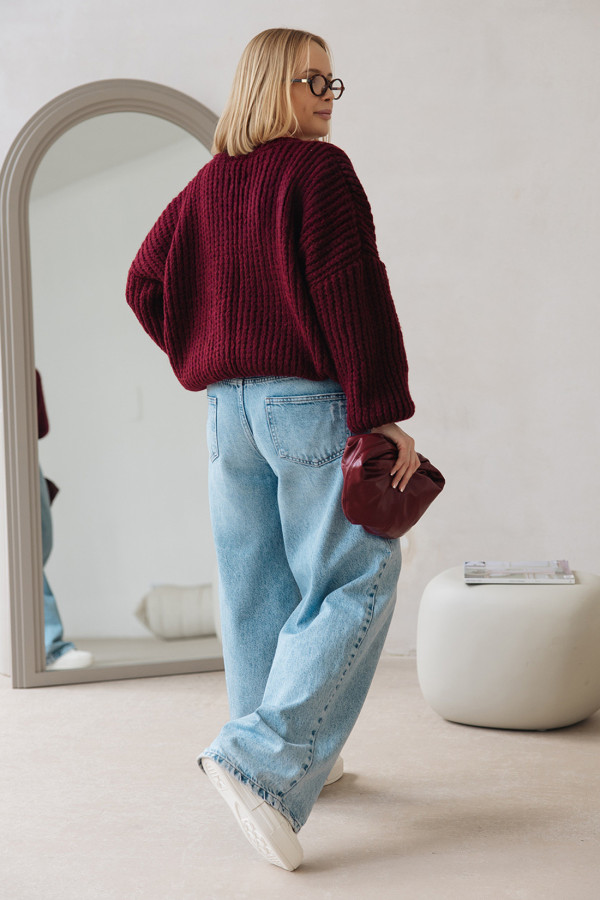 Sweter z dekoltem w serek Isabella Burgund 2