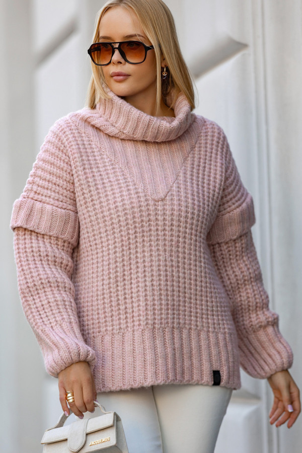Sweter oversize z golfem Rosso Puder Róż 2